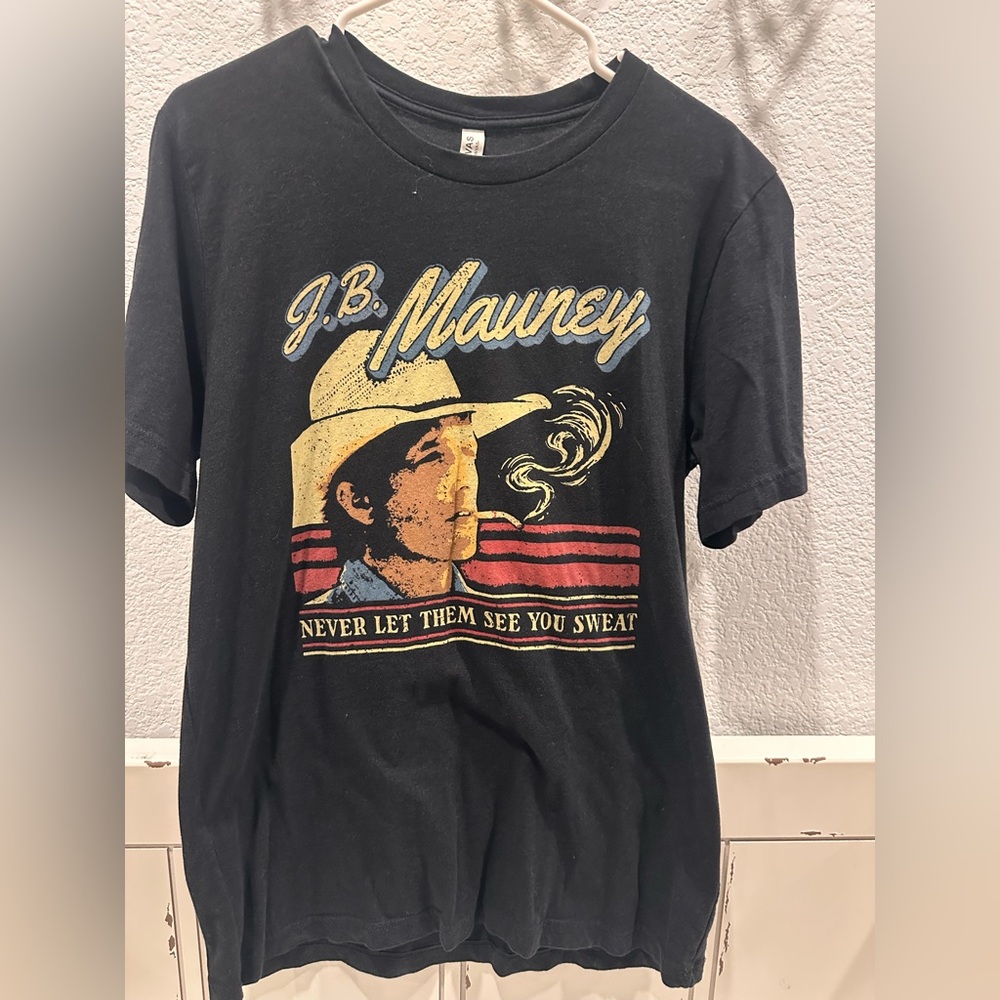 JB Mauney shirt on Bella Canvas Black Tee with Yellow and Blue Graphic